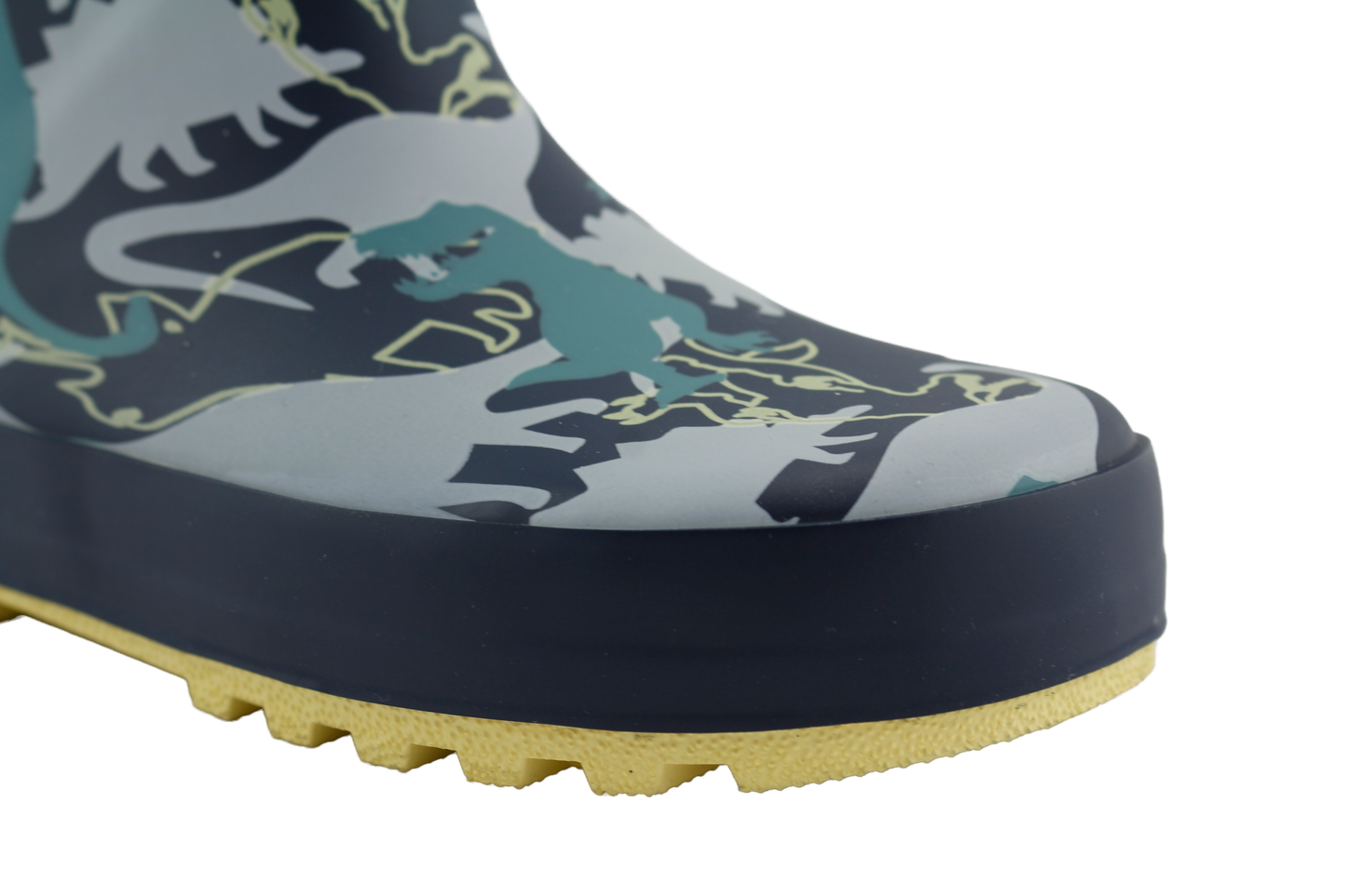 Dino Adventure Rainboots with Neon Yellow Sole