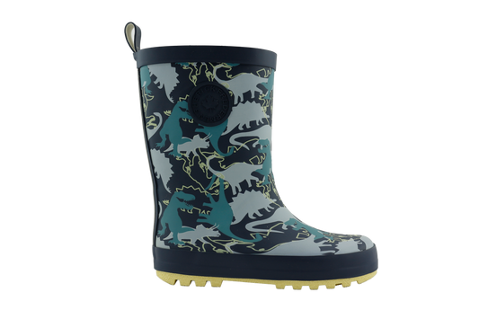 Dino Adventure Rainboots with Neon Yellow Sole