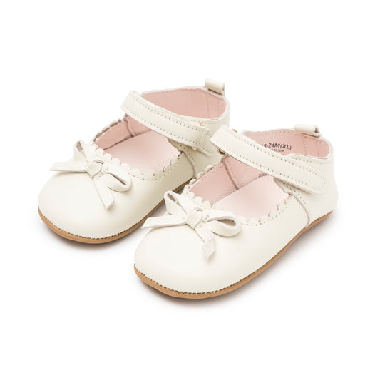 White Ivory Bow Mary Jane Baby Shoes
