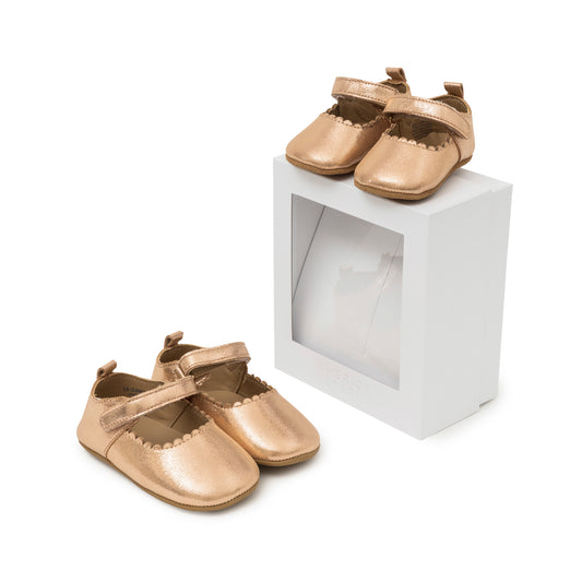 Rose Gold Metallic Lamb Leather Mary Jane with Scallop Edge