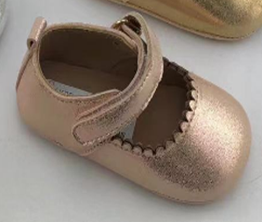 Honey Pink Metallic Lamb Leather Mary Jane with Scallop Edge